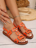 Women's Fashionable Flat Sandals with Buckle Accents, Women's Summer Beach Sandals