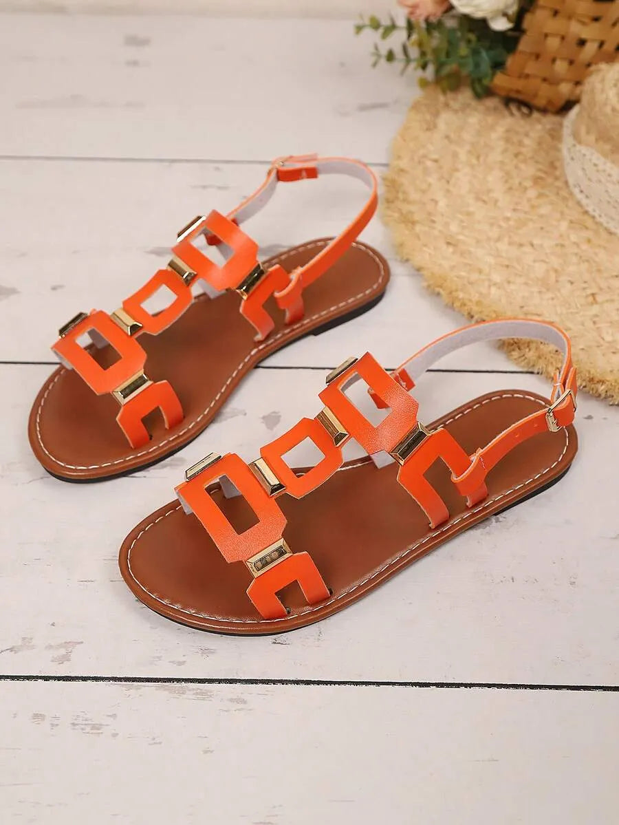 Women's Fashionable Flat Sandals with Buckle Accents, Women's Summer Beach Sandals
