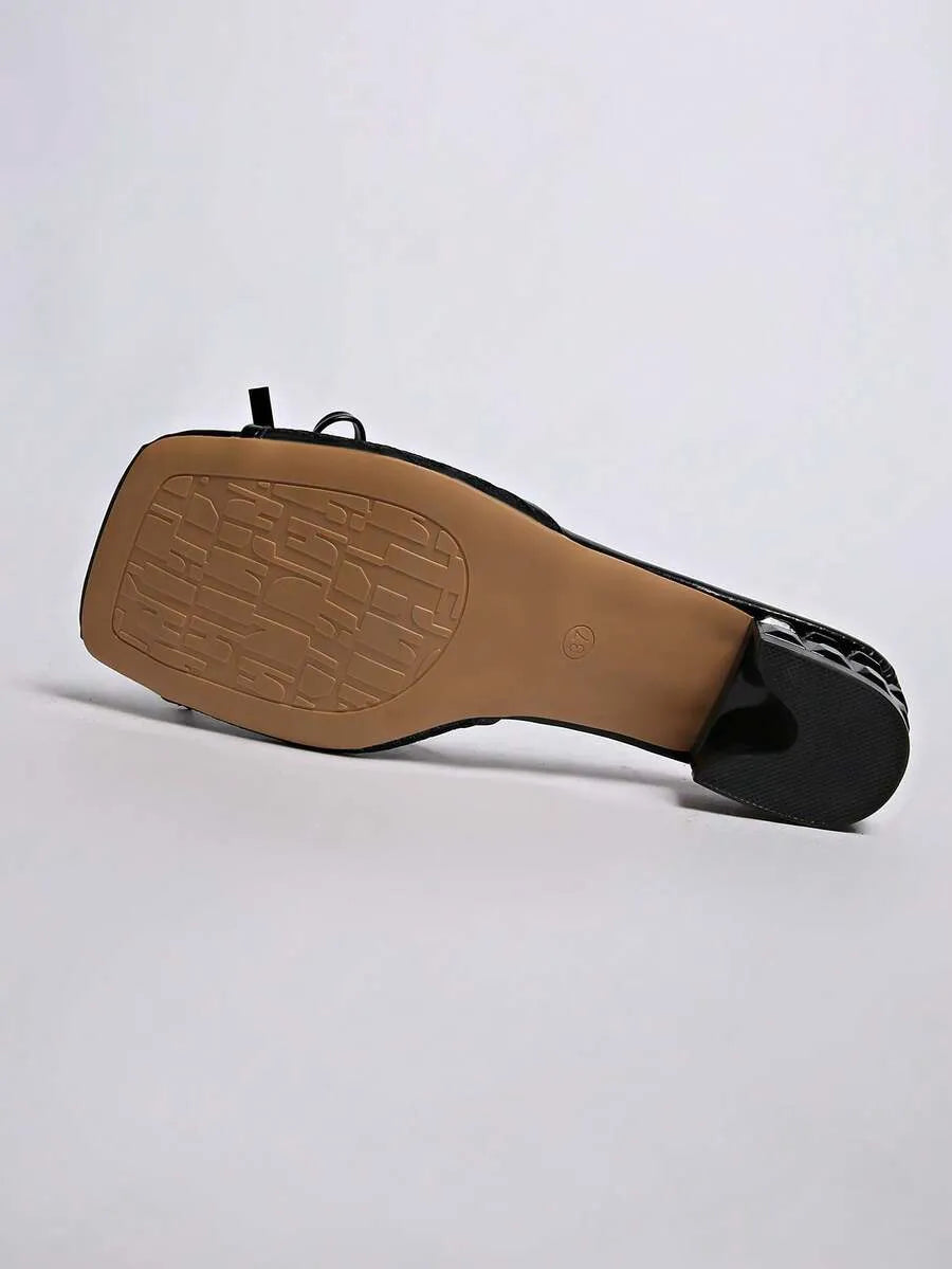Square-Toe Mesh Sandals—Versatile stiletto-heeled toe-ring sandals for women