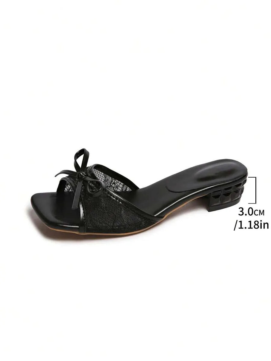 Square-Toe Mesh Sandals—Versatile stiletto-heeled toe-ring sandals for women